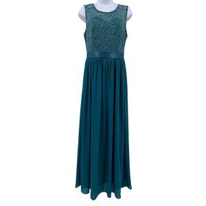 Bery Love Sz M Teal Green Sleeveless Maxi Dress Lace Top Layered Bottom NWT NEW